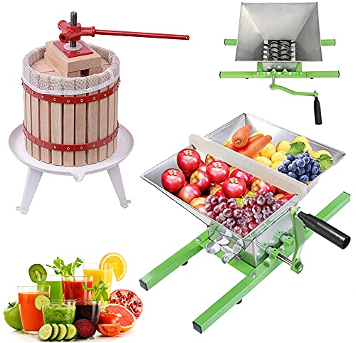 Set 12L Obstpresse Weinpresse Saftpresse Mechanisch mit Pressentuch und 7L Obstmühle Traubenmühle Apfelpresse mit Handkurbel von Saft Wein und Maische