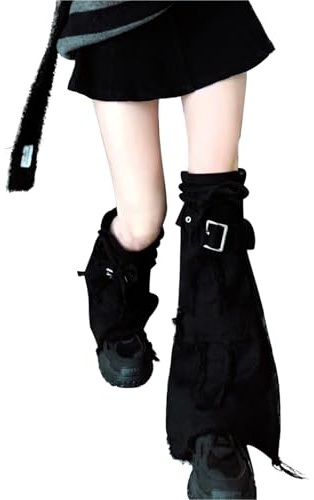 FakeFace Kawaii Denim Leg Warmers Japanese Harajuku Lolita Y2K Leg Covers Jeans Stockings Punk Gothic Long Leg Sleeve