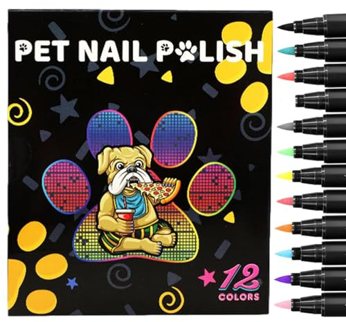 Nagellackstift Für Hunde – 12-Farben-Nagelzeichnungsset Für Haustiere | Schnell Trocknendes Hundepflegezubehör | -Ideen Für Hunde- Und Welpennägel | Haustier-Nagellack-Set Für Hunde, Welpen, Kätzch