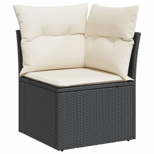 HETFTJN Eckbank Balkon Gartenstühle Couch Klein Garden Sofas - Garten-Ecksofa mit Kissen Schwarz Poly Rattan für Schwimmbad Speisesaal Balkon Garten