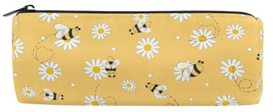 Federmäppchen mit Gänseblümchen-Motiv, Gelb, Stifthalter mit Reißverschluss, Leinen, Aufbewahrungsbox, Biene, Blumenmuster, Gelb, Kosmetiktasche für Studenten, Schule, Büro, multi, Federmäppchen