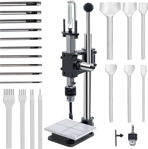 GUILOPOER Leather Hole Puncher Hand Punching Machine Manual Press Puncher Punch Tools for DIY Craft (with Chuck, PP Plate and 20 pcs Tools and Aluminum Plate for Leather DIY Craft)