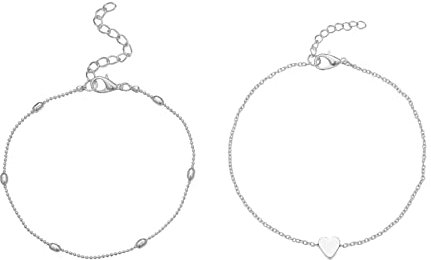 Bijoux Perles Bracelet Cœur Argent Charme Bracelet de Cheville Bracelet de Cheville pour Femmes S925 Bracelet de Cheville Réglable Macramé (Argent, Taille unique), Métal, No Gemstone