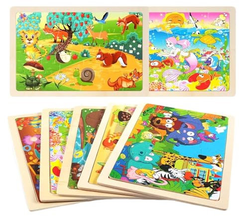 Wooden Jigsaw Puzzles for Kids 3 4 5 6 Year Olds, 6 Pack 24 Piece Toddler Kid Puzzles,Cute Toddler Puzzle, Educational Jigsaw Puzzle Toddlers Toys, Perfect Montessori Gifts for 3-8 Year Old Boys Girls
