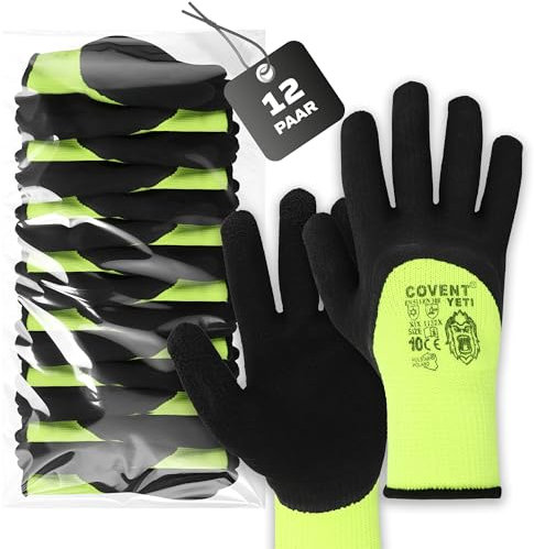Covent YETI Winter Arbeitshandschuhe Herren Gr 9 (12-er Set) - Warme Montagehandschuhe Kategorie II - EN388 Bauhandschuhe für Bauherren, Mechaniker und Monteure