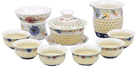 Set da tè in ceramica cinese vintage, 9 pezzi, con teiera e tazza, per feste in famiglia, design elegante e tradizionale