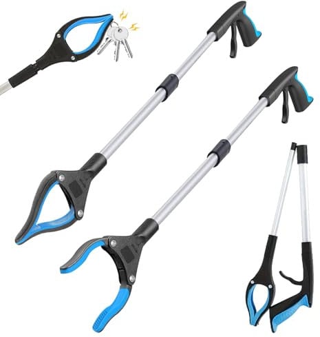 Idota 2 Stück Greifzange für Senioren mit Magnet-Greifarm 83cm Faltbare Teleskop Greifer Müllzange 360° Drehbarer Kopf für die Müllabfuhr