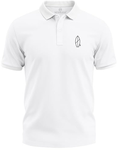 Neverless® Poloshirt Herren mit Surfbrett Print Kurzarm Polohemd aus Baumwolle Surfer Style mit Logoprint Modern Fit Weiss M