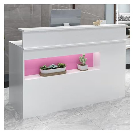 ZHENGQIAN Empfangstheke,Empfangstheke mit LED-Beleuchtung,Promotiontheke,Büromöbel Thekentisch,Empfangstheke mit Strauraum an der Rezeption,Doppelschichtiger Ablagetisch(Pink,80cm/31.5in)
