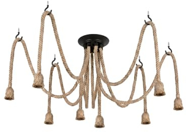 LEDSone DIY Hemp Rope Retro Industrial Chandelier,8 Lights Pendant Light Fitting,Retro Ceiling Light E27 Lamp Holder/Living Dining Room Restaurant Pendant Lights/Ceiling Hanging Light Fixture