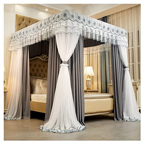XRPOUXMTE Betthimmel, Moskitonetz für Zwillings-, Queen-Size- und King-Size-Zimmer, Prinzessinnenzimmer, europäische Palast-Stickerei, Bettvorhang, Schlafzimmerdekoration (Graya 150 x 200 x 200 cm)