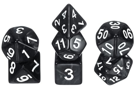 sourcing map Polyedrisches Würfel-Set, 7-teilig, Acryl-Würfel für Rollenspiele, Tischspiele, Tischspiele, Gaming-Zubehör, Perlmuster, Schwarz