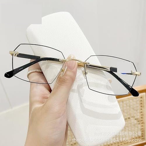 ZHUYIQZ Metall Lesebrille Anti Blau Licht Computer Leser Müdigkeit Lindern Flache Licht Spiegel Anti UV Brillen(Gold,+250)
