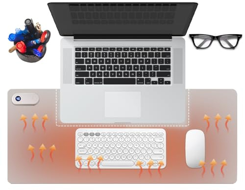 Rppiup Heated Mouse mat, 80x33 cm(31.5x13 in) Heated Desk mat, Hand Warmer Heated Desk pad with 3 Heat Levels & 3 Hours Automatic Shut-Off, Intelligent Zone Heating with Digital Display (Gray)