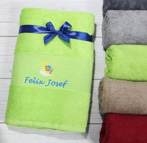 BotoHome Personalisiertes Saunatuch 100x150 cm Grün – 100% Baumwolle, 500 g/m² Premiumqualität, mit Name Bestickt, Oeko-TEX Standard 100, weich & saugfähig (Grün, 100 x 150 cm + Motiv)