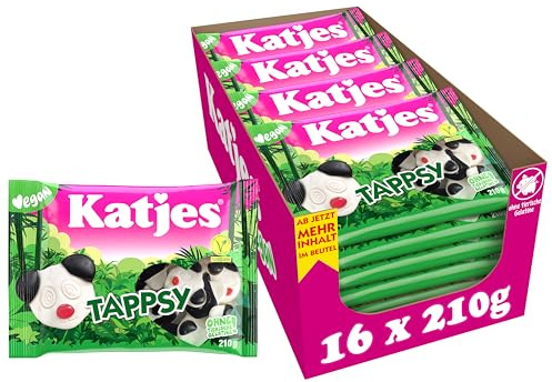 Katjes Tappsy Vorratspack – Vegan, Halal 16 x 210g | Schaumzucker mit Lakritz und Fruchtgummi, in süßer Pandabären-Form