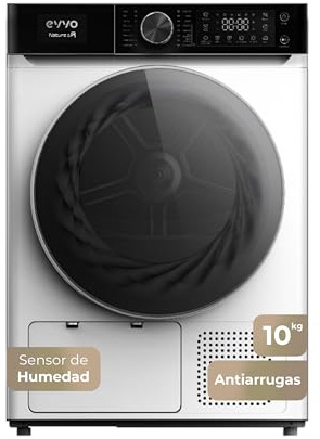 EVVO Secadora Bomba de Calor NATURE SR - Capacidad 10 Kg, Bomba Calor, Efic. Energética E, Secadora Condensación, Sensor Humedad, Antiarrugas, Inicio Diferido, 16 Programas, Bajo Consumo (Blanca)