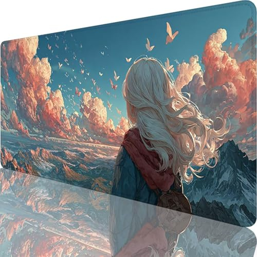 Tapis de Souris Rose 800x300x3 mm Grand Tapis de Souris XXL Dessin Animé sous Main Bureau Gamer, à Bords Cousus, Base en Caoutchouc Antidérapante Mouse Pad pour PC, Portable, Decoration Maison l-7360