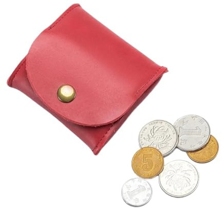 DHYUACN Münztasche Vintage-Geldbörse aus Rindsleder for Damen und Herren, Münzgeldbörse, Multifunktions-Kopfhörertasche, Mini-Geldbörse, Münztasche(Red)