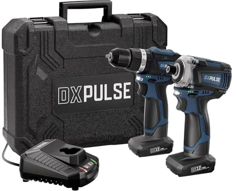 DXPULSE 12V Brushless Combi Drill & Impact Driver Kit - 4.0Ah Batteries | Compact cordless Combi Drill & Impact driver, 1/4in hex drive, 2 x 4.0Ah batteries, fast charger, LED light and bits.