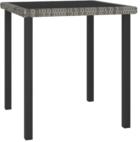HETFTJN Gartentisch 70x70 cm aus grauem Poly-Rattan mit gehärteter Glasplatze robust wetterfest und leicht für Balkon Terrasse und kleine Outdoor-Sitzecke