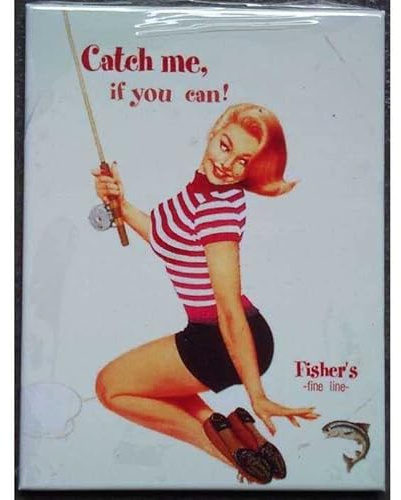 Hotrodspirit Kühlschrankmagnet, 6 x 8 cm, Pin-Up, Angeln, Catch Me Style Annee 50