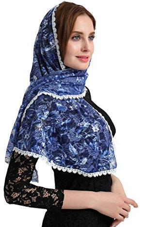 Chapel Catholic Veil Lace Mantilla Church Headwrap V33 - Blau -