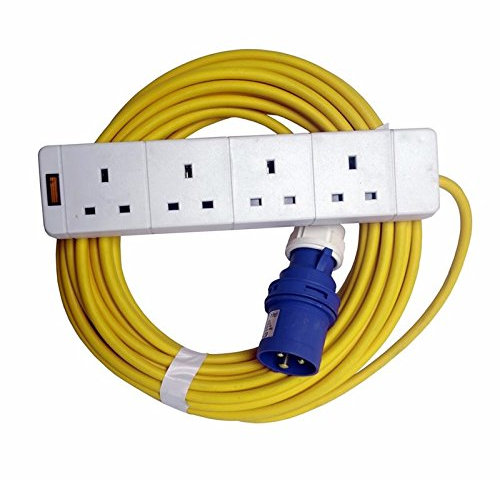 Zexum 6136 16 A Male to 4 Gang Camping and Caravan Hook Up Extension Cable Lead, Yellow, 1 m