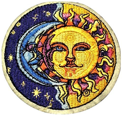 Aufnäher Bügelbild Aufbügler Iron on Patches Applikation Sonne Mond und Sterne 8 cm
