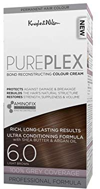 Knight & Wilson PurePlex Light Brown Permanent Hair Colour Dye. Protect, Restore and Nourish with Aminofix. 6.0 Light Brown. 100% Grey Coverage.