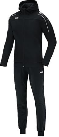 JAKO Trainingsanzug Damen Polyester Classico mit Kapuze Schwarz Gr. 34 - Jogginganzug 2-teilig für Sport und Alltag, Jogginghose & Trainingsjacke