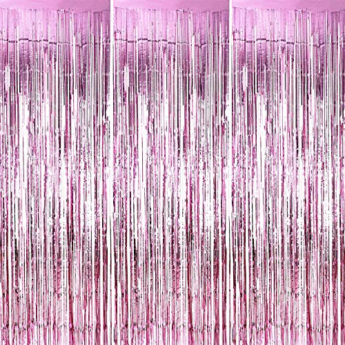 2M-3M Foil Fringe Tinsel Shimmer Curtain Door Wedding Birthday Party Decorations (3m, Baby Pink)
