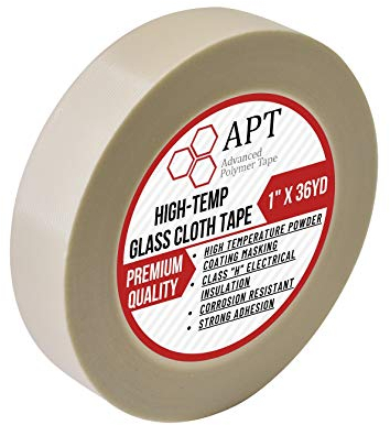 APT, cinta de tela de vidrio con un adhesivo de silicona de alta temperatura termo-ajuste de alta temperatura para aplicaciones de plasma, térmicas y metalización (1 x 36 yardas)