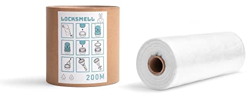 LOCKSMELL Nappy Bin Liner (200m) Compatible with Tommee Tippee Sangenic & Other Nappy Bin Cartridges| Equivalent to 16 Sangenic Refills + REFILL TUBE