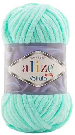 Alize 5 x 100 g Velluto Wolle 500 Gramm super Bulky Chenillegarn,Kuschelweich 100g, Kissen Babydecke etc (Mint 19)