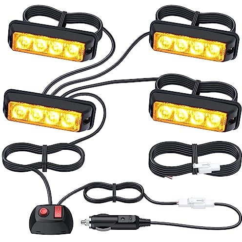EYPINS 4 x 4 LED Luce Stroboscopica per Auto,Spia di avvertimento, 18 Modalità Flash/IP65 Impermeabile/Ambra,Adatto per Camion 12V/24V, Trattori, Carrelli Elevatori