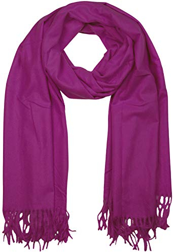 styleBREAKER Unisex Langer Schal einfarbig mit Fransen, Winter Stola Warm Unifarben, Weiches Tuch Viskose 01017104, Farbe:Violett