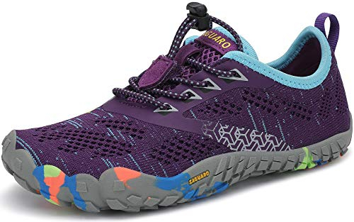 SAGUARO Scarpe Barfoot Minimaliste Bambini Ragazzi Ragazze Antiscivolo Scarpe Multisport per Trail Running/Corsa/Trekking/Palestra/Spiaggia/Scoglio/Immersione/Acqua, Viola, 28 EU