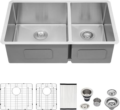 33 Undermount Sink - Logmey 33 x 19 Stainless Steel 18 Gauge Double Bowl 60/40 Undermount Kitchen Sink Basin