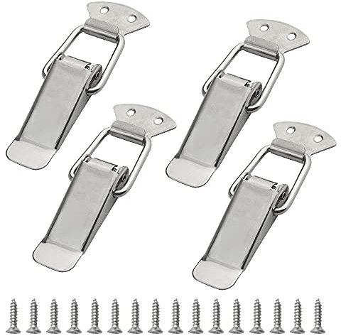WMYCONGCONG 4 Stück 304 Edelstahl Federbelastete Knebelbox Verschluss Schnalle Truhe Riegel Fängt Haspen Klemmen für Werkzeugkasten Kofferraum Holzkoffer Box Truhe 112 mm Gesamtlänge