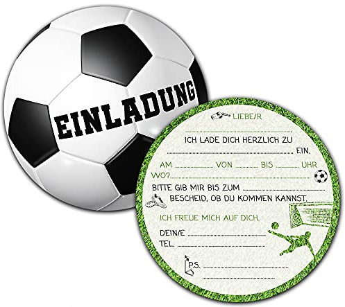 VOSVOLO Fußball Einladungskarten Kindergeburtstag | Set aus 12 Geburtstagseinladungen | Kindergeburtstag Einladungskarten für Jungen & Mädchen | Kinder Fussball Mottoparty |