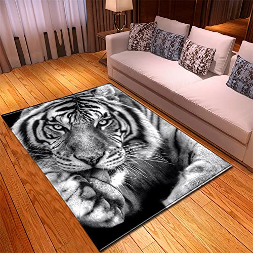 Morbuy 3D Tier Drucken Teppich Wohnzimmer Flanell Kurzflor Teppiches, Modernes Teppich Waschbar rutschfest Krabbelmatte für Kinderzimmer Schlafzimmer Dekoration (100x120cm,Tiger)
