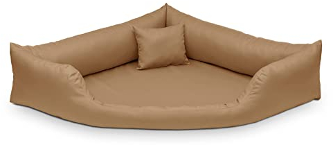 Juelle Hundebett aus Kunstleder Eckig für mittlere und große Hunde, Kuscheliges Kissen, Sofa Gabi M-XXL (120x120cm, Beige)