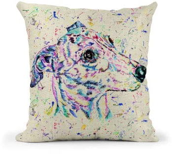 Vixar Kissen mit Füllung oder Bezug, 40 x 40 cm, Motiv: Windhunde, Aquarell, Regenbogenfarben, Leinen, mit Füllung, 40 x 40 cm