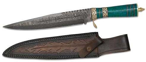 Martinez Albainox AB Cuchillo Damasco funda de Piel, con hoja de acero damasco de 25,50 cm y empuñadura de acrilico Caza, Pesca, Camping, Outdoor, Supervivencia y Bushcraft + Portabotellas de regalo