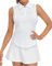 Soneven Golf Poloshirt Damen Ärmellos Leichte Golf Polo Top mit Polokragen Sport Shirts für Damen Atmungsaktiv Tennis Shirt Polohemd Sommershirts Weiß M