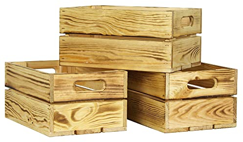 HW HOLZKISTEN-WELT Holzkiste 3er Set Natur Geflammt ohne Aufdruck - Stiege Steige Geschenkverpackung Präsentkorb Geschenk