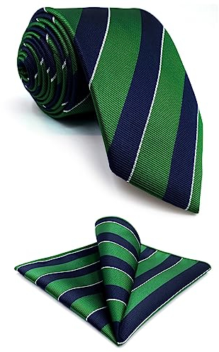 Shlax&Wing - Corbata de seda para hombre, diseño de rayas, color azul y verde, Corbata ajustada de 57.5 x 2.36 pulgadas + bolsillo cuadrado, M