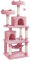 Abician Arbre à Chat Multiniveau Tour d'escalade Griffoir pour Chat avec 2 Perchoirs et 2 Niches Poteaux en Sisal Lit hamac Boule pour Chats de Taille Moyennne 158 cm de Haut Rose