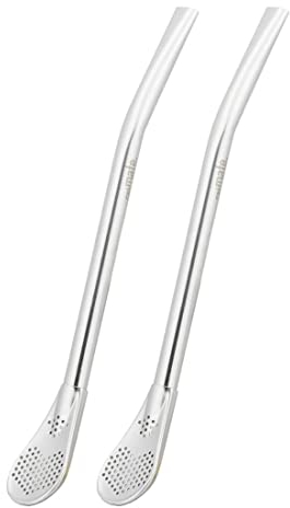 CaáMate Bombilla, colador de té mate, pajita, en forma de cuchara, acero inoxidable, 16 cm, apto para lavavajillas, el original (plata, 2 unidades)